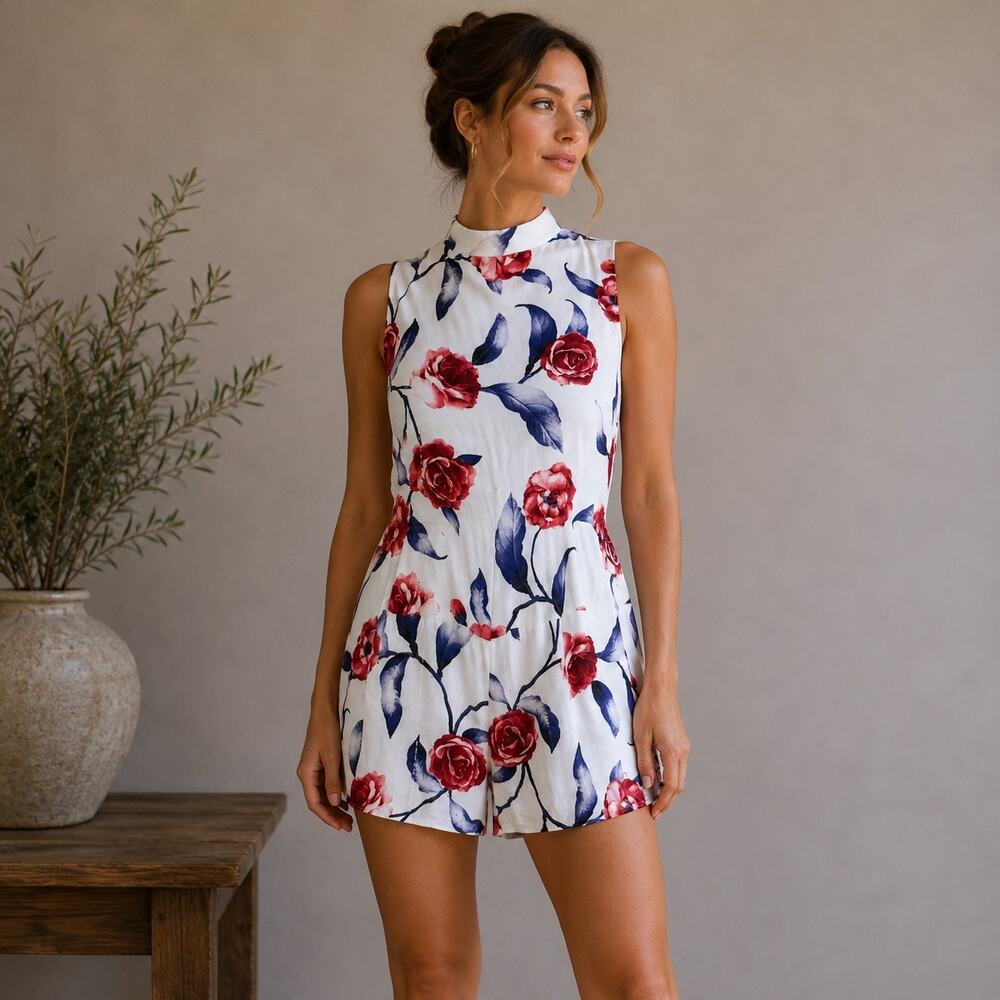 Free People White & Purple Floral Romper Medium